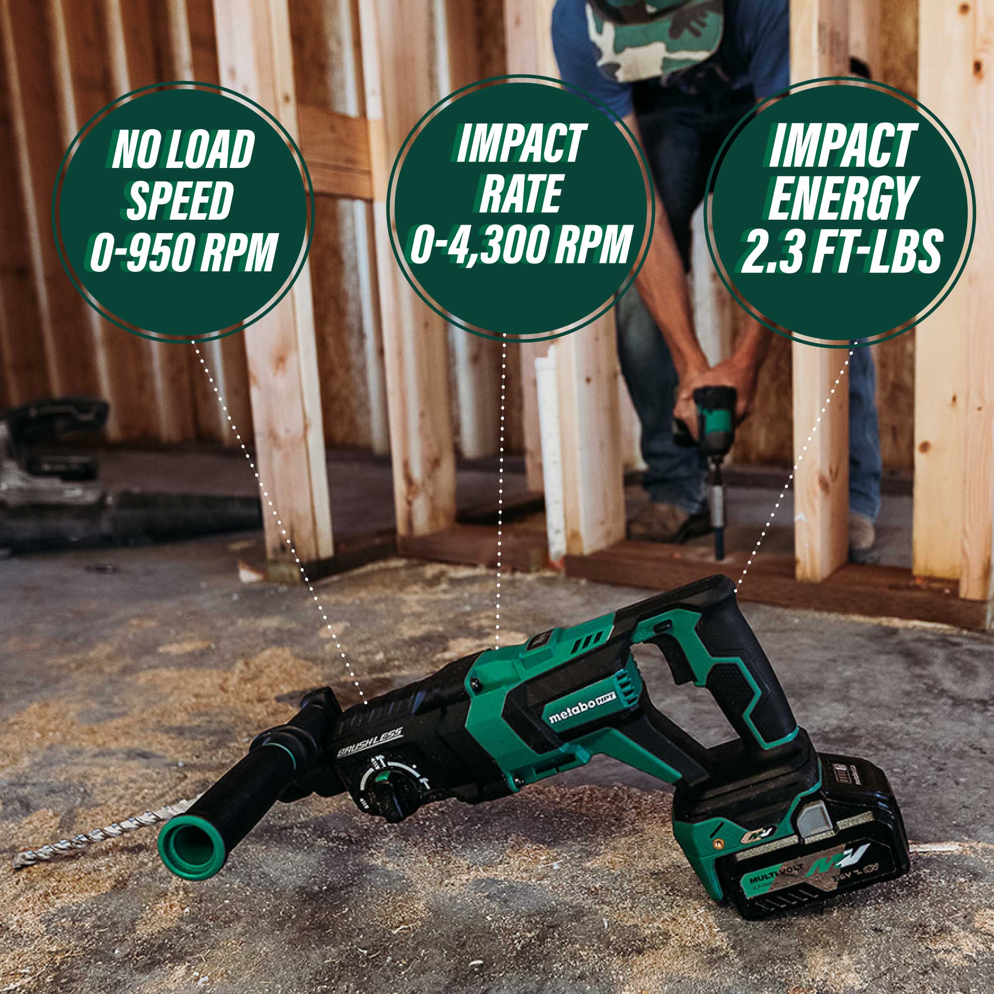 Metabo HPT 36V MultiVolt™ Brushless 1-1/8" SDS Plus D-Handle Rotary Hammer DH3628DD