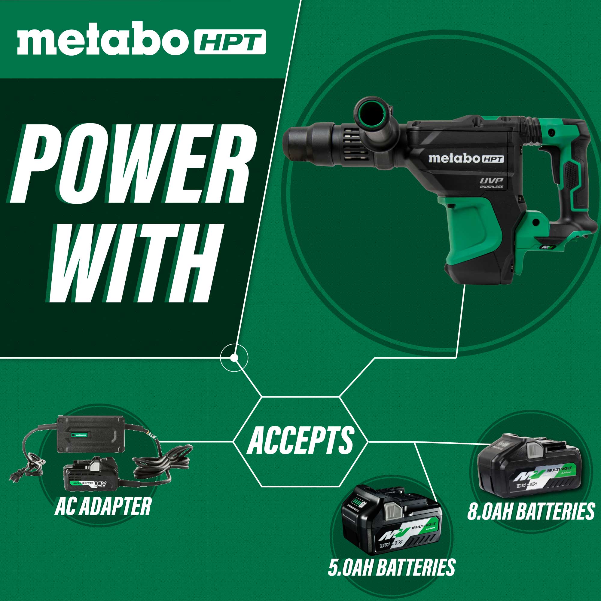 Metabo HPT Marteau perforateur SDS Max 1-9/16" sans fil 36V MultiVolt™ brushless (corps d'outil uniquement) | Metabo HPT DH3640DAQ2 DH3640DAQ2