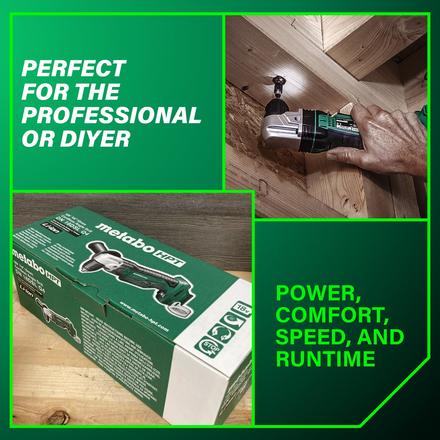 Metabo HPT Perceuse à angle droit 3/8 po 18 V Lithium‑ion (corps d'outil uniquement) | Metabo HPT DN18DSLQ4 DN18DSLQ4