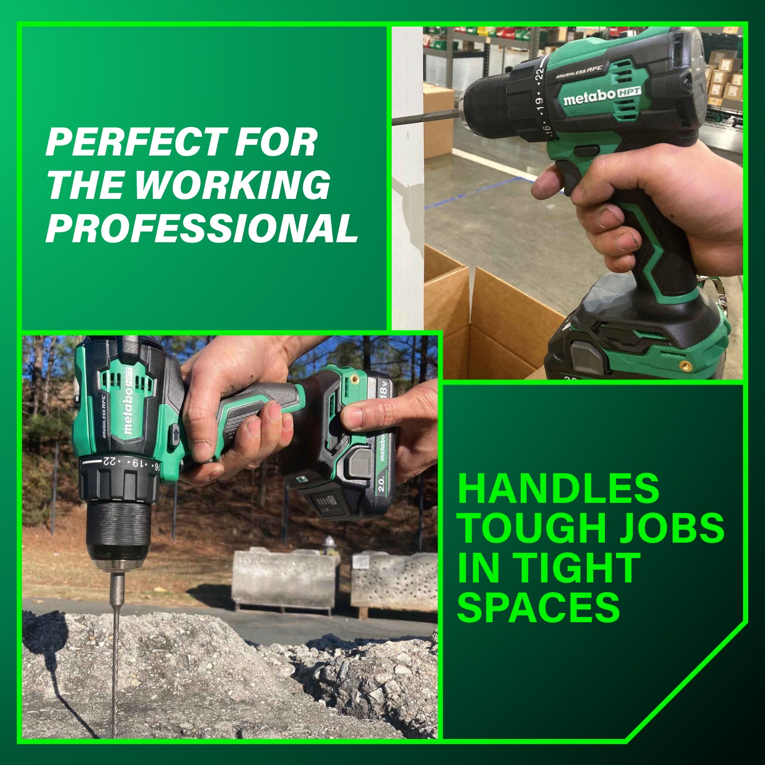 Metabo HPT Kit de perceuse à percussion 1/2" sans fil brushless MultiVolt™ 36 V | Metabo HPT DV36DC DV36DC