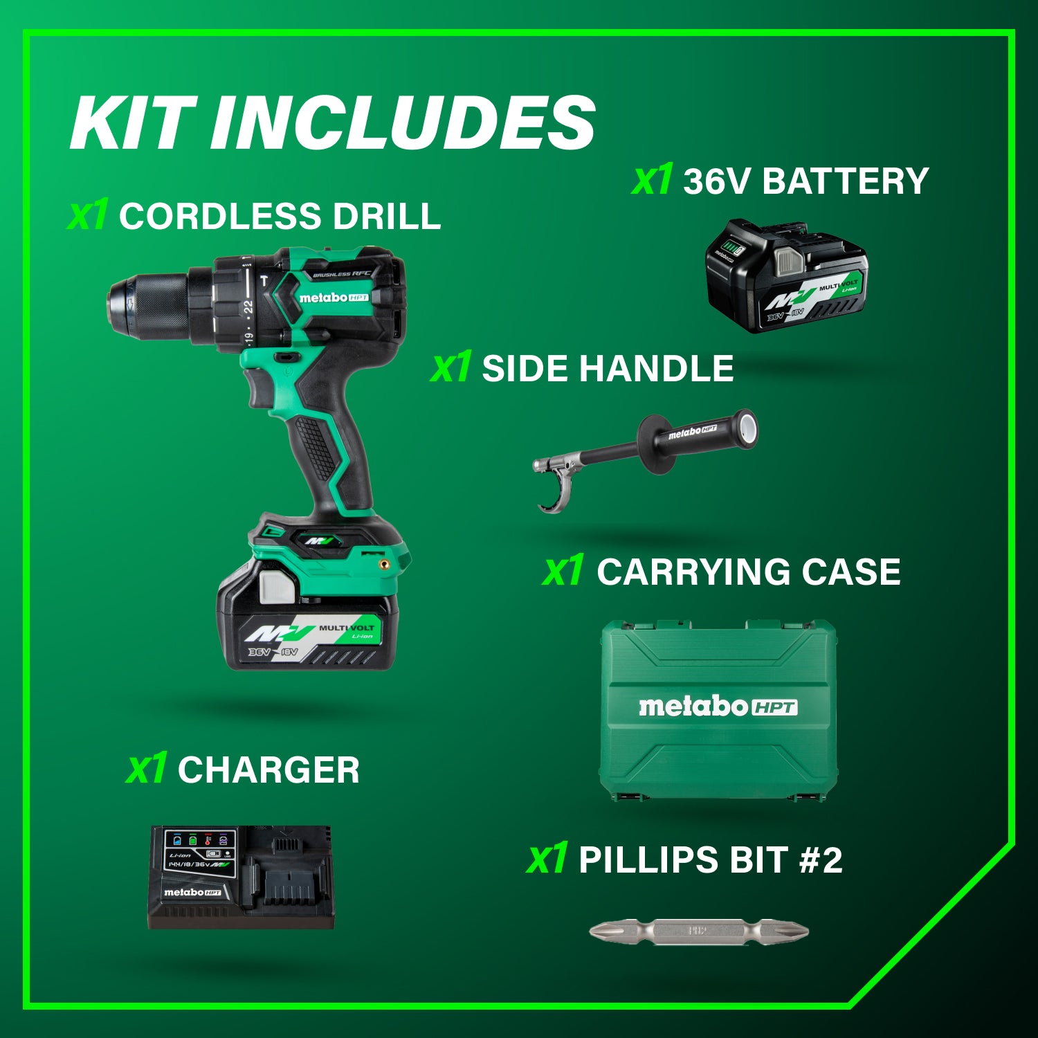 Metabo HPT Kit de perceuse à percussion 1/2" sans fil brushless MultiVolt™ 36 V | Metabo HPT DV36DC DV36DC