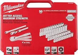 Milwaukee Ensemble de cliquet et douilles 1/4" 50 pièces – SAE et métrique 48-22-9004
