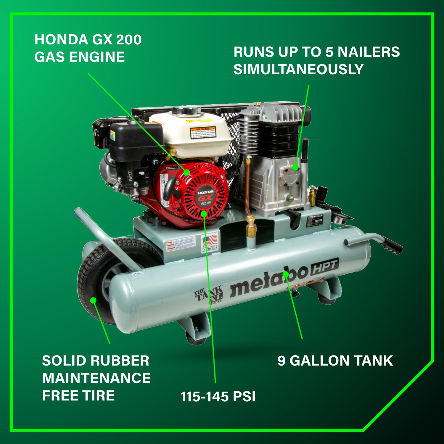 Metabo HPT The Tank XL 9-Gallon Gas Wheelbarrow Compressor EC2610EA