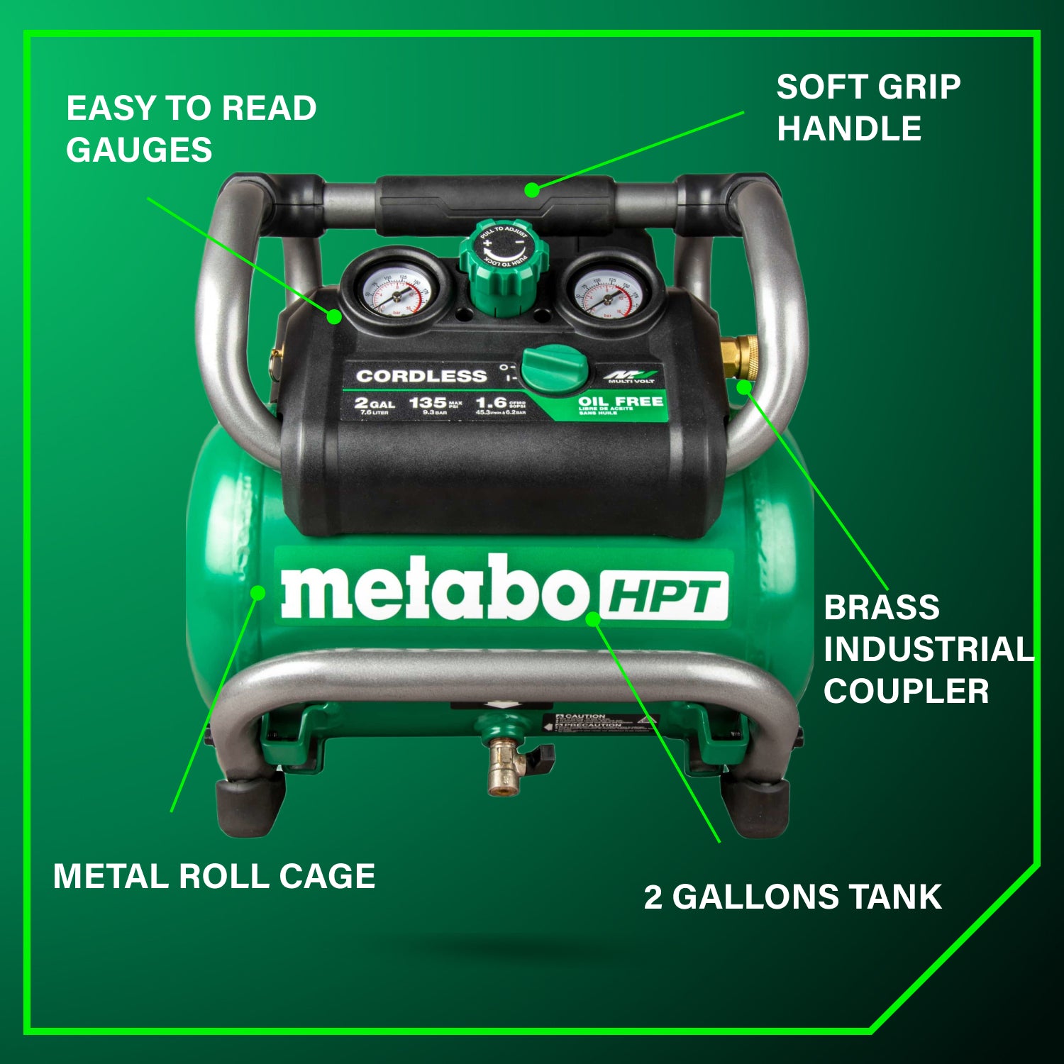 Metabo HPT 36V MultiVolt 2 Gallon Cordless Air Compressor (Tool Body Only) EC36DAQ4