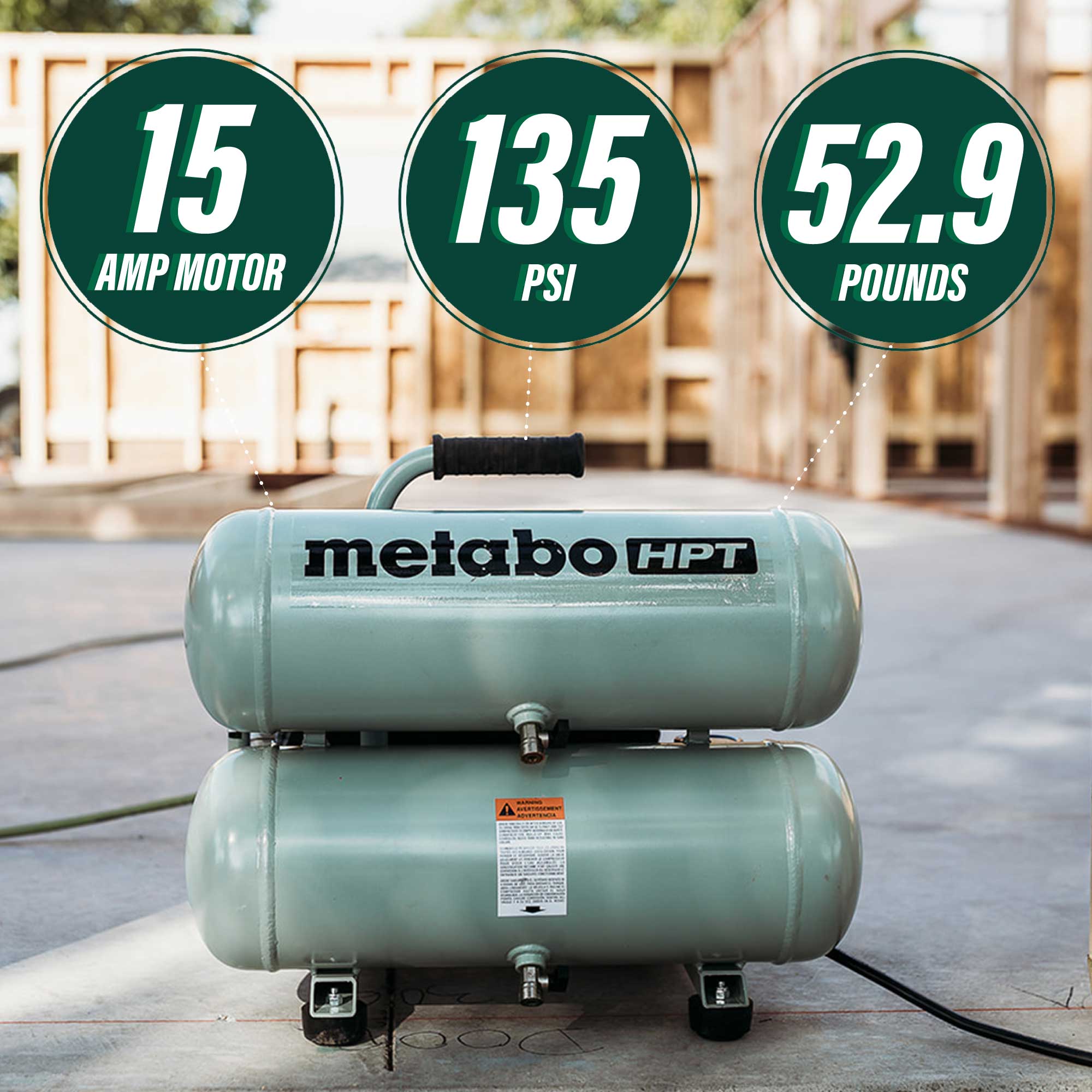 Metabo HPT 4 Gallon Portable Electric Twin Stack Air Compressor EC99S