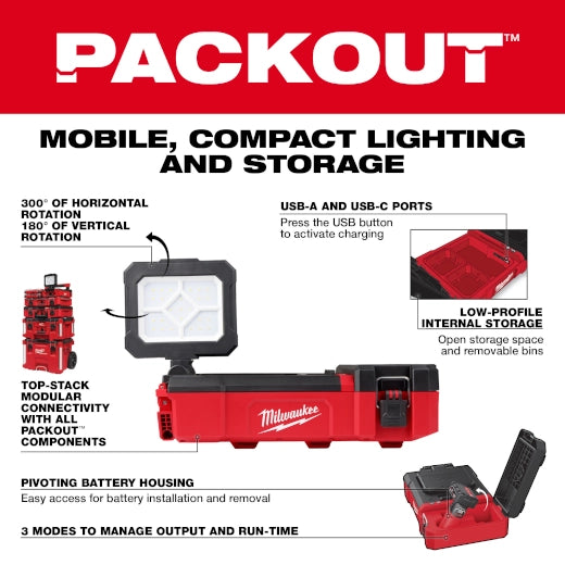 Milwaukee Projecteur à inondation M12™ + charge USB avec compatibilité PACKOUT™ 2356-20