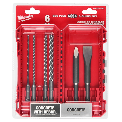 Milwaukee Kit 6 pièces SDS Plus MX4™ 4 coupeurs et burin 48-20-7662