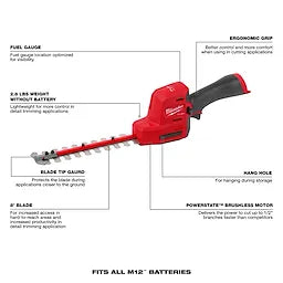 Milwaukee Tondeuse à haies 8" M12 FUEL™ 2533-20