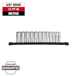 Milwaukee Set métrique de douilles à puits profond 12 points, 12 pièces, 3/8" d'entraînement 48-22-9521