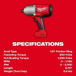 Milwaukee M18™ Brushless 1/2" clé à chocs haute couple avec anneau de friction 2666-20