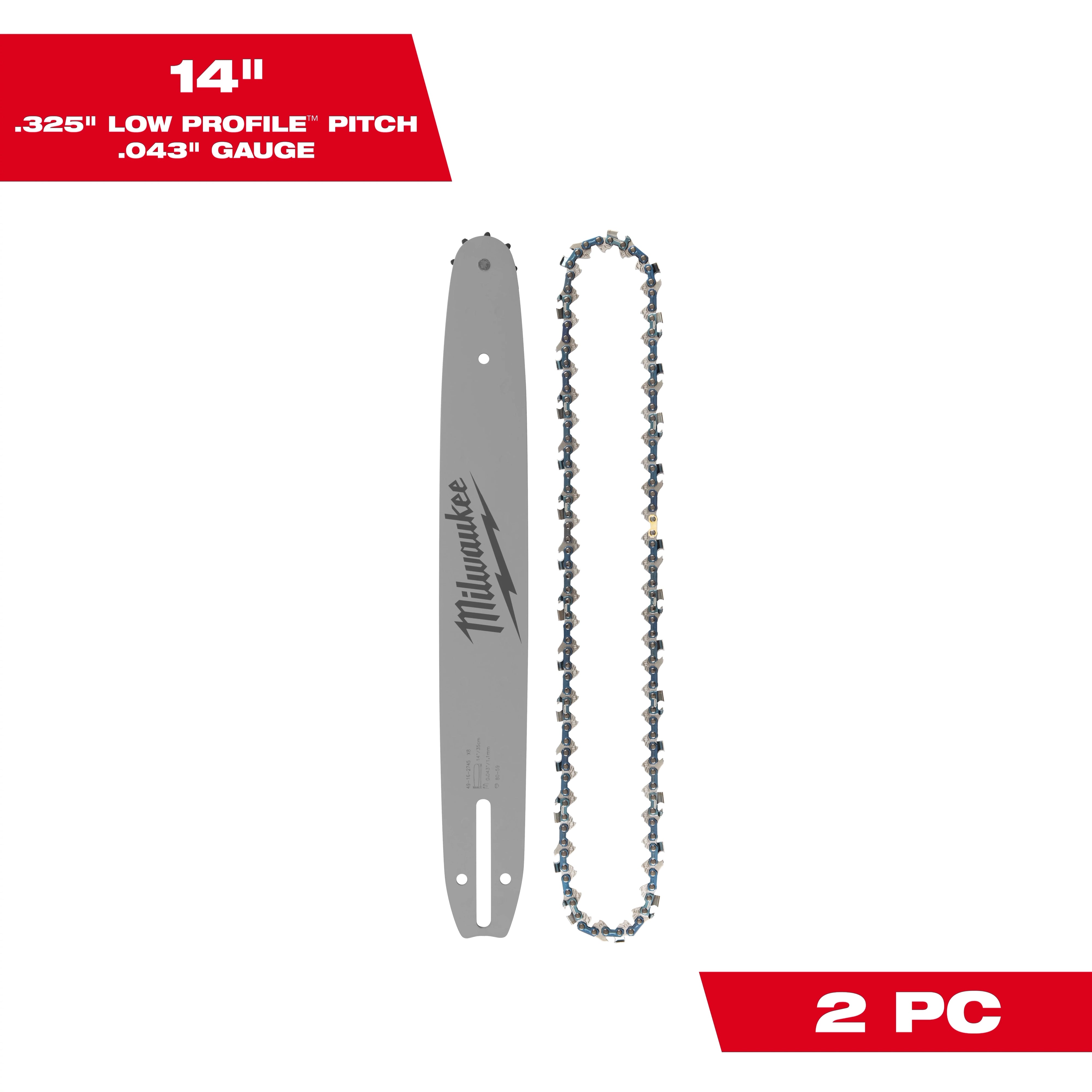 Milwaukee Ensemble chaîne de scie 14" .325" LOW PROFILE™ pas, .043" jauge et barre guide 49-16-2820