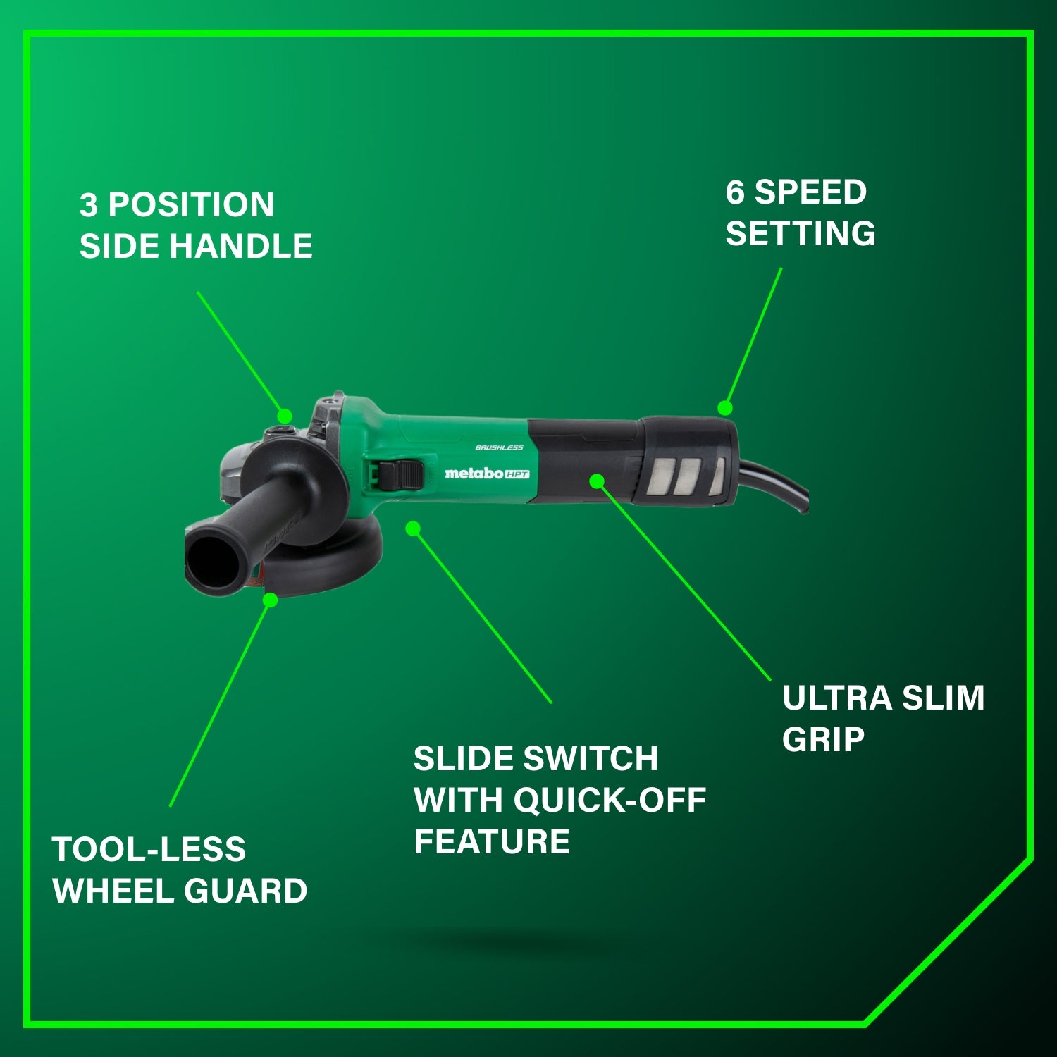 Metabo HPT 5" 12 Amp AC Brushless Variable Speed Angle Grinder G13VE2