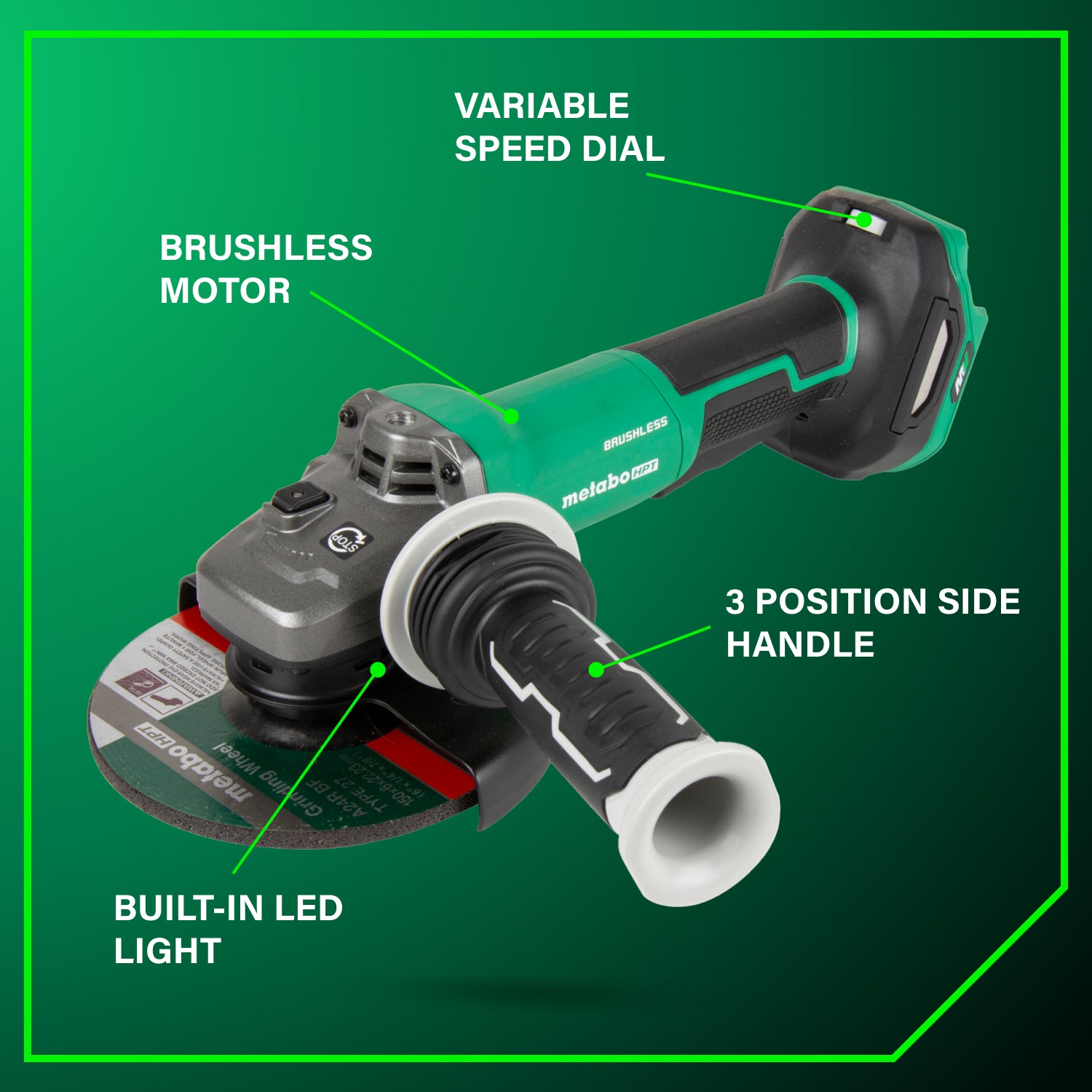 Metabo HPT Meuleuse d'angle sans fil 6" à vitesse variable avec interrupteur à palette, sans balais 36 V MultiVolt™ (corps uniquement) | Metabo HPT G3615DVFQ6 G3615DVFQ6