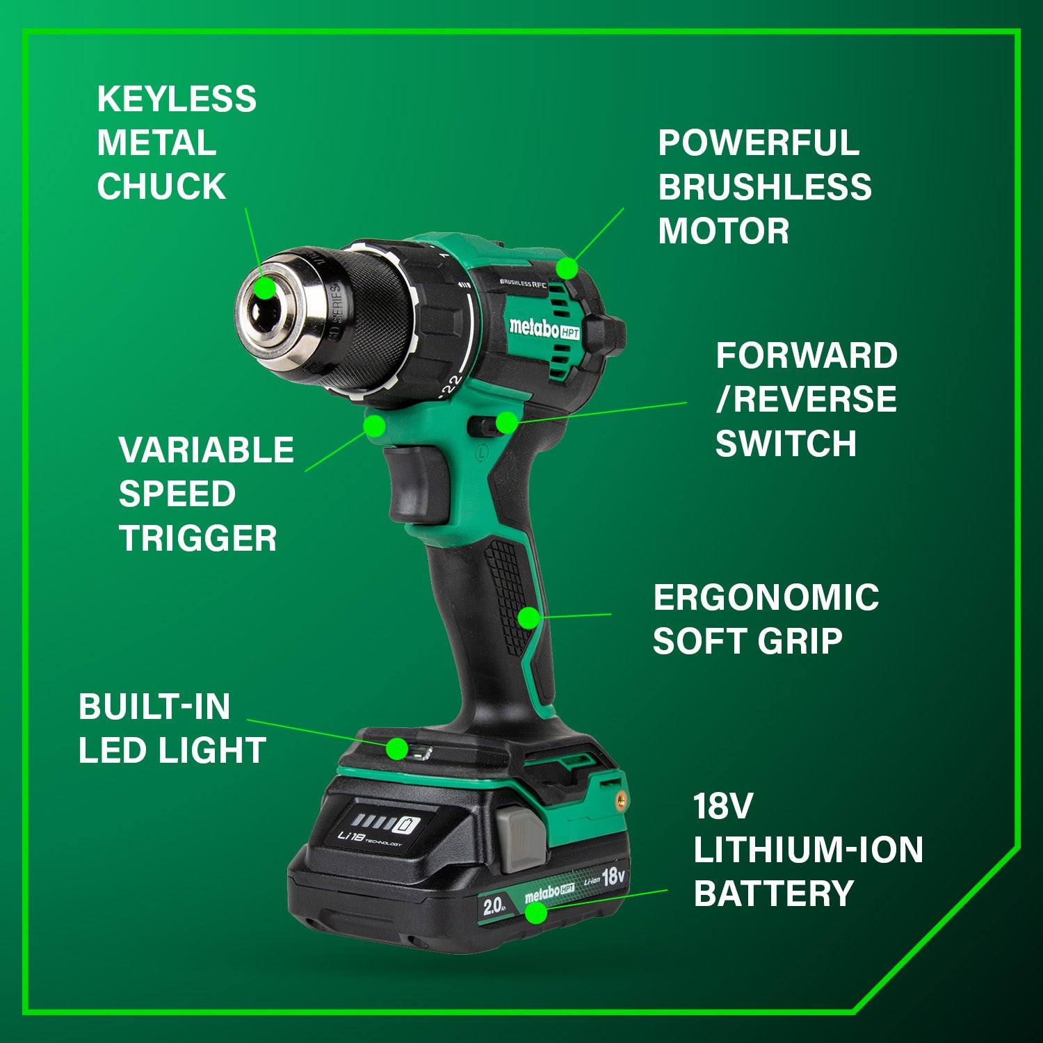 Metabo HPT 18V MultiVolt™ Cordless Brushless Driver Drill & Impact Driver Combo Kit (2.0Ah x 2)
