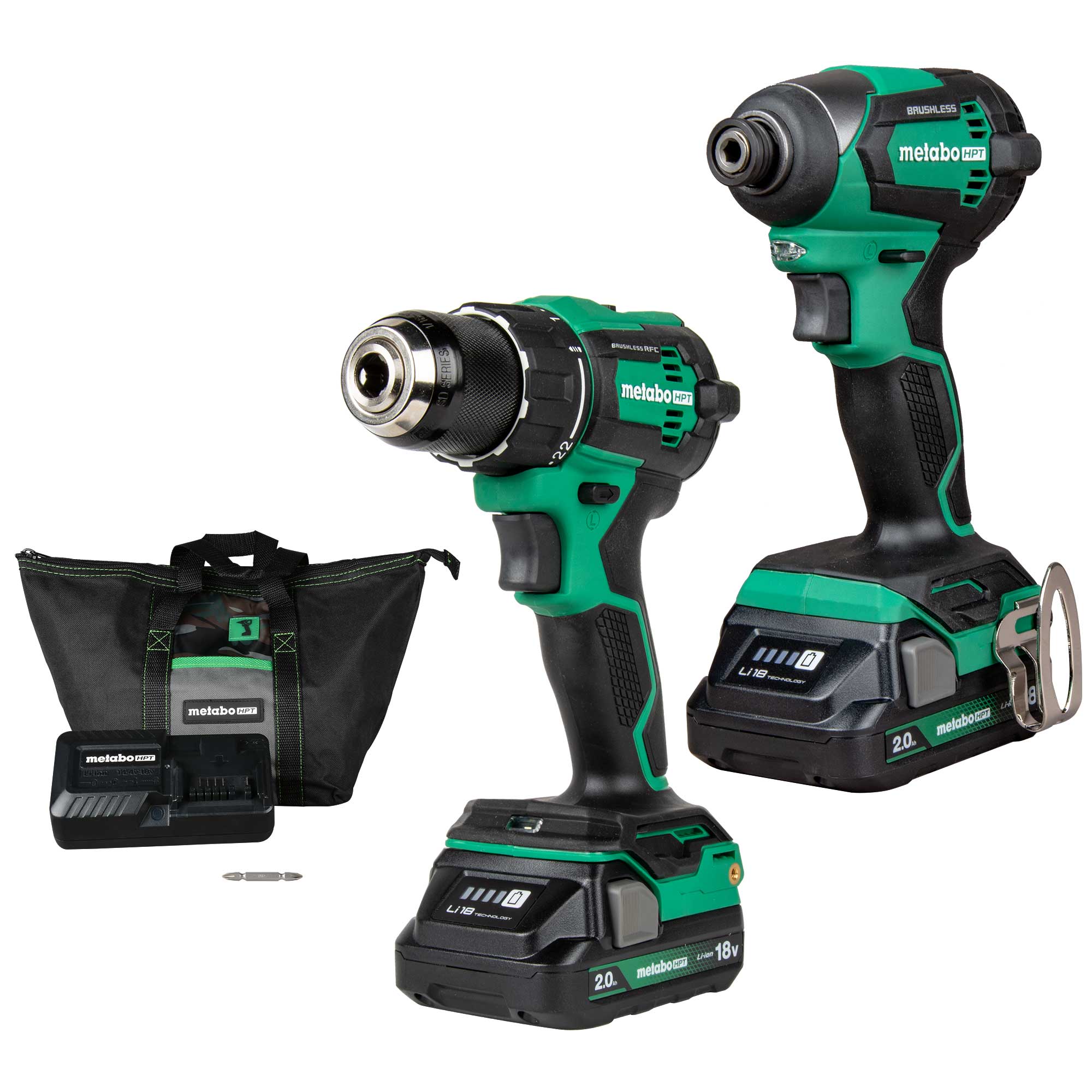 Metabo HPT 18V MultiVolt™ Cordless Brushless Driver Drill & Impact Driver Combo Kit (2.0Ah x 2)