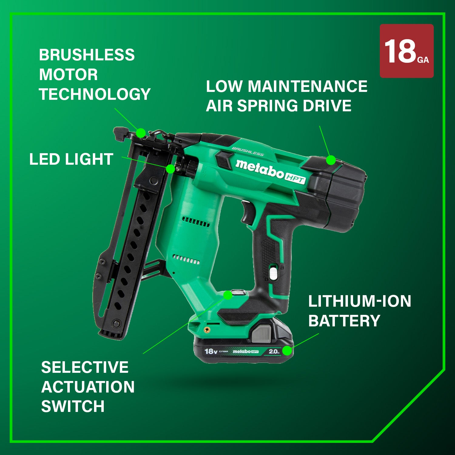 Metabo Agrafeuse à couronne étroite 1/4" 18 ga 18 V MultiVolt™ sans balais (1×2,0 Ah) | Metabo HPT N1804DA N1804DA