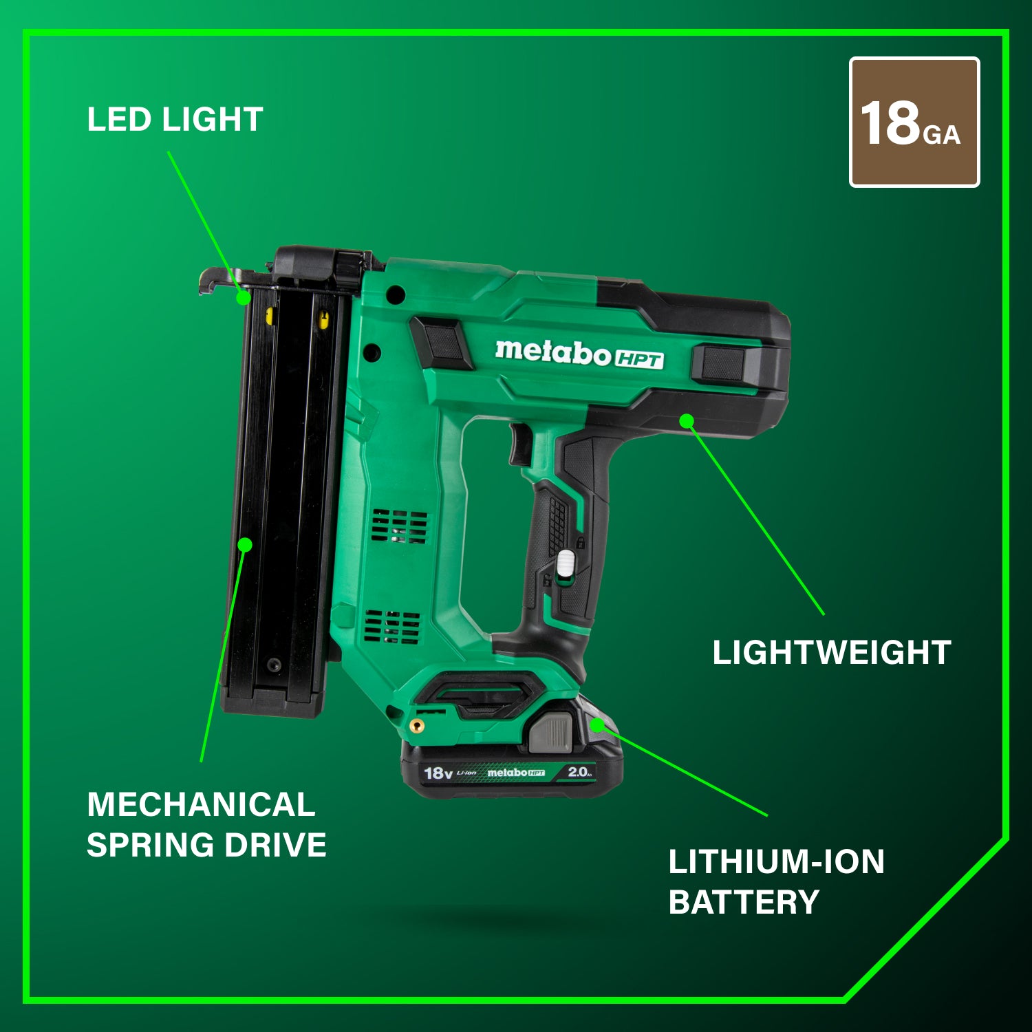 Metabo HPT Agrafeuse à couronne étroite 18‑Ga 1‑1/2" 18V MultiVolt™ (1x2,0 Ah) | Metabo HPT N1804DB N1804DB