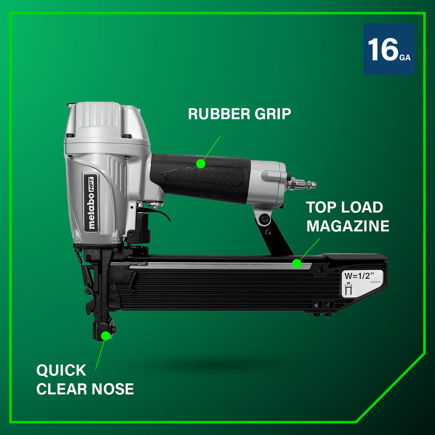 Metabo HPT 1/2 Inch 16 Gauge Standard Crown Stapler N5010A