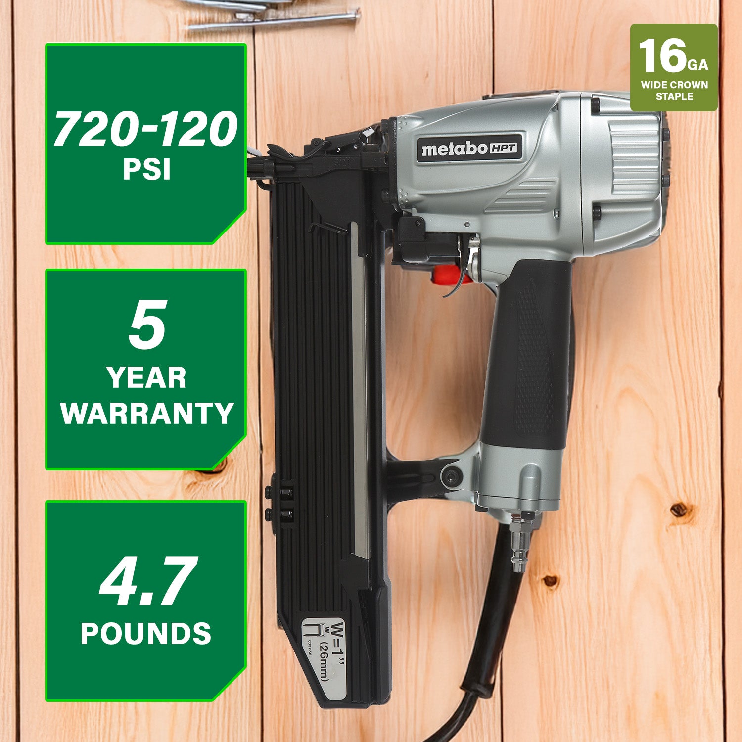 Metabo HPT 1 Inch 16 Gauge Wide Crown Stapler N5024A2