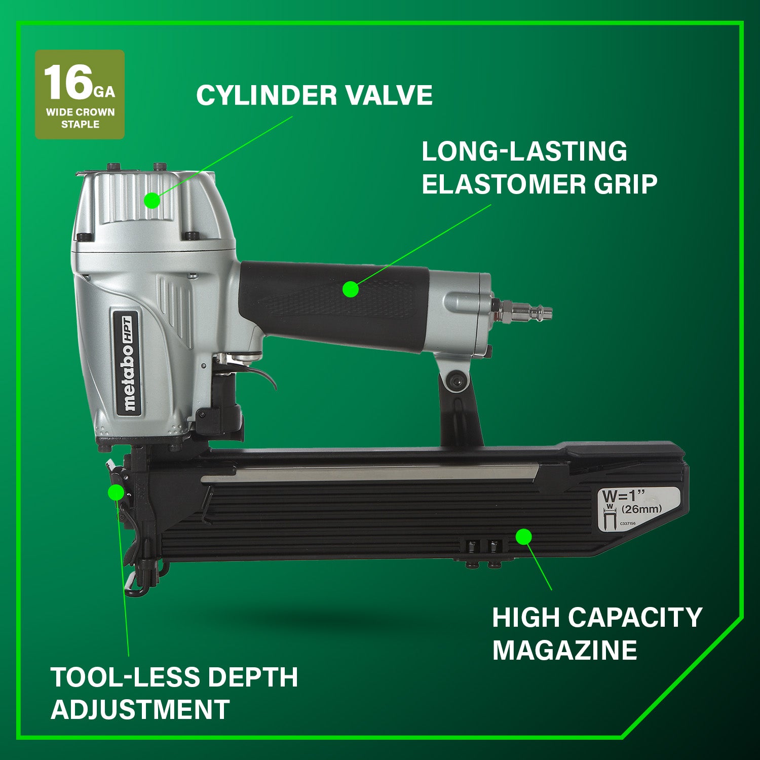 Metabo HPT 1 Inch 16 Gauge Wide Crown Stapler N5024A2