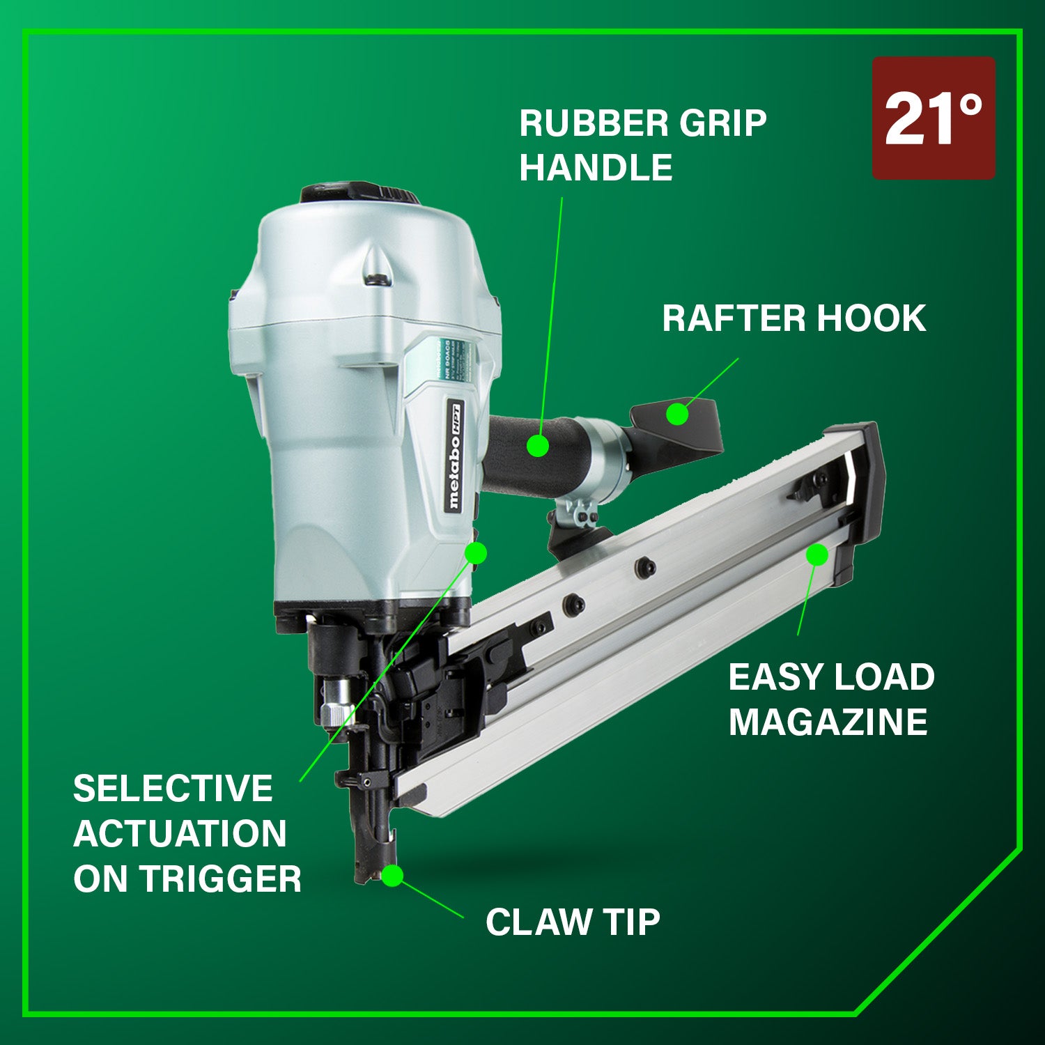 Metabo HPT 21 Degree 3-1/2 Inch Plastic Collated Framing Nailer NR90AC5
