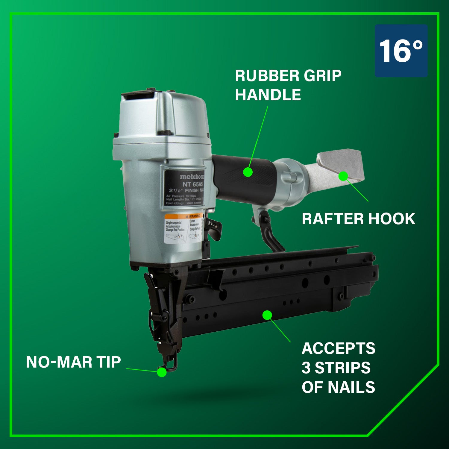 Metabo HPT 2-1/2 Inch 16 Gauge Pro Finish Nailer NT65A5
