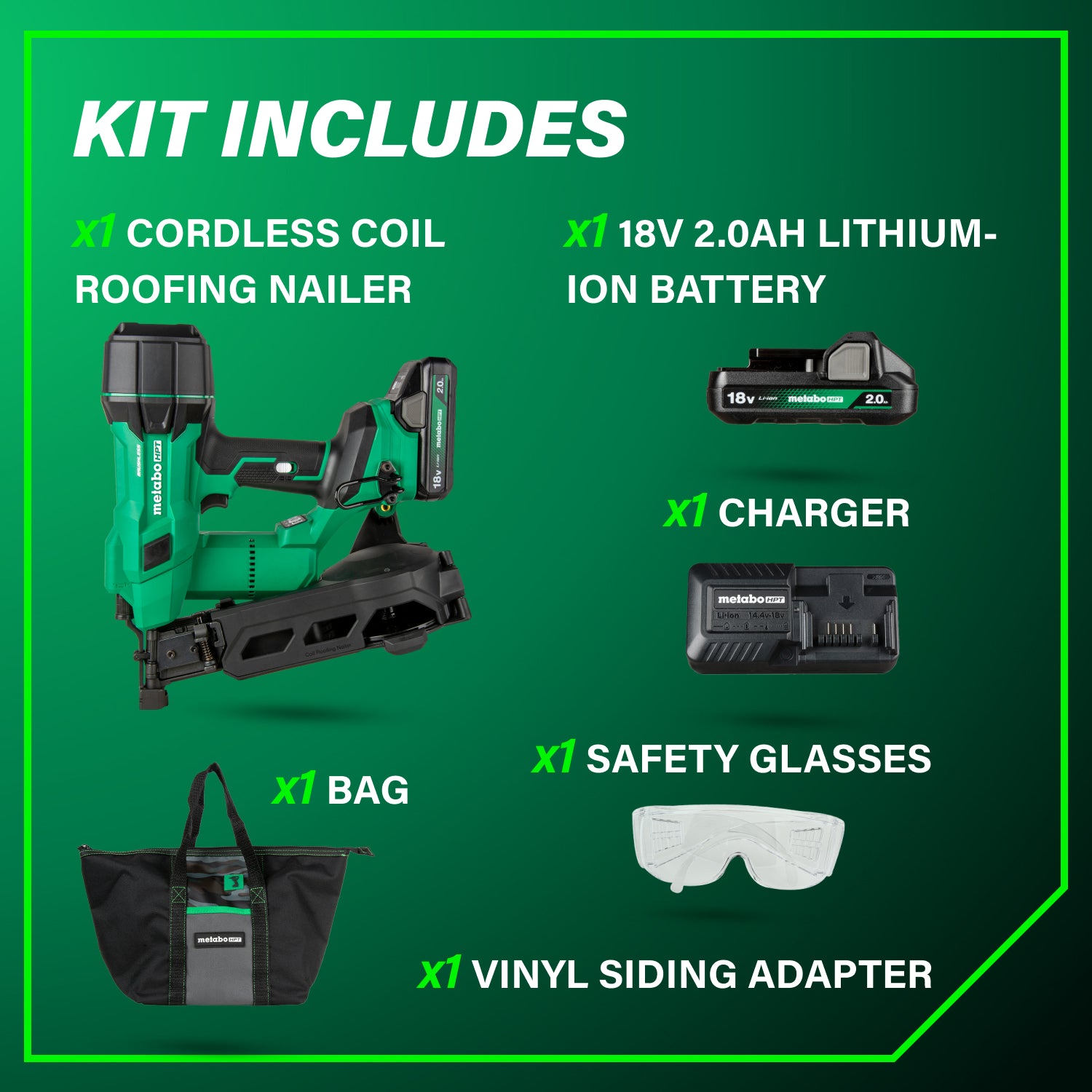 Metabo HPT Cloueuse à toiture à bobine sans balais MultiVolt™ 18 V 1‑3/4" (1 × 2,0 Ah) | Metabo HPT NV1845DA NV1845DA