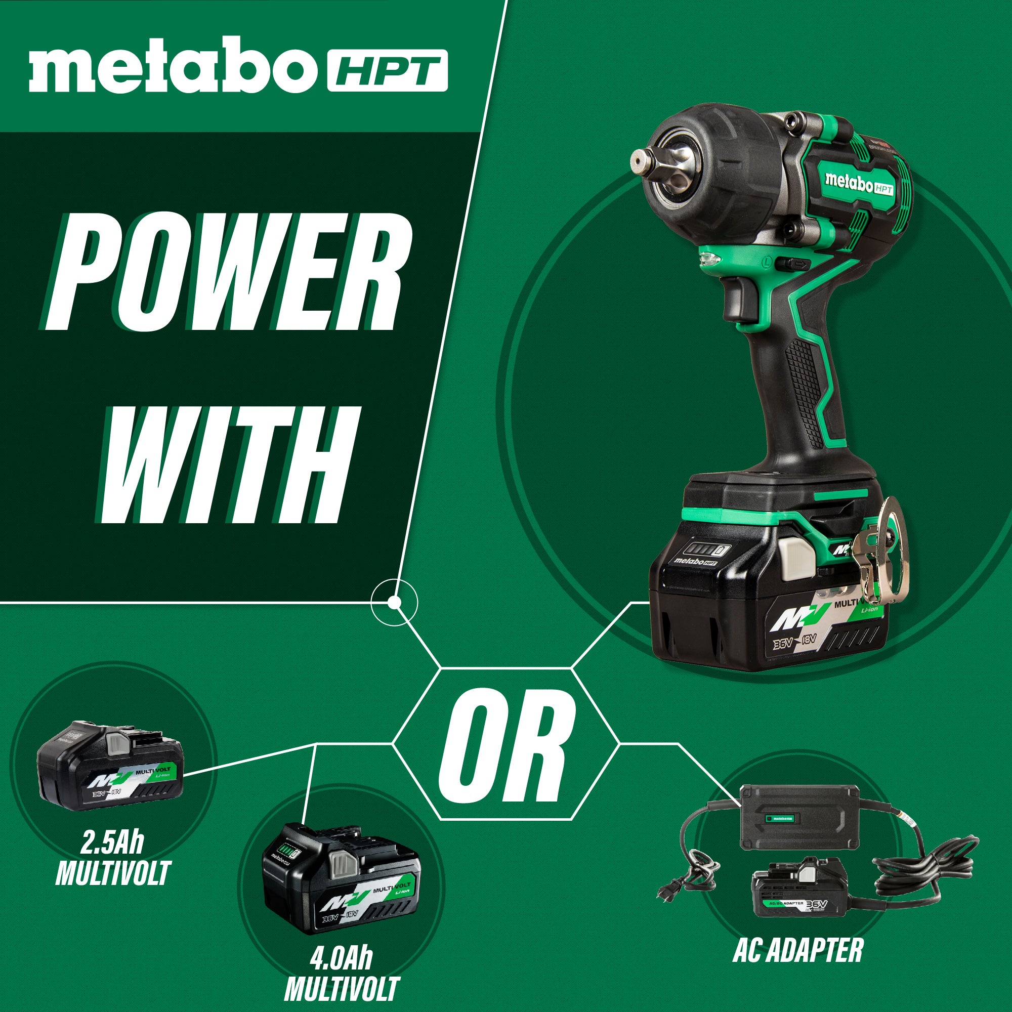 Metabo HPT 36V MultiVolt™ 1/2 Inch Mid-Torque Impact Wrench Kit WR36DE