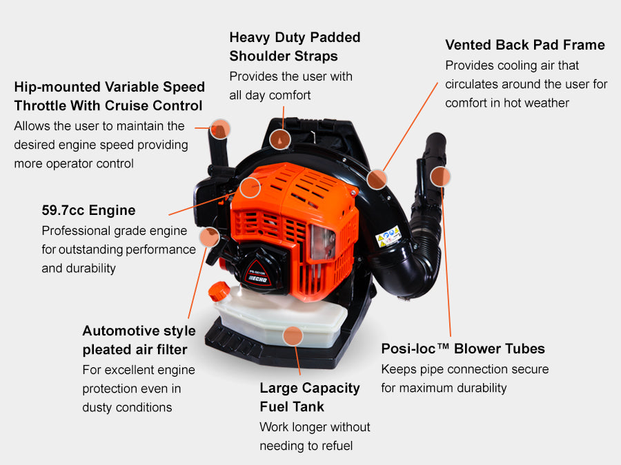 Echo 59.7 cc Backpack Blower with Hip-Mounted Throttle PB-5810H