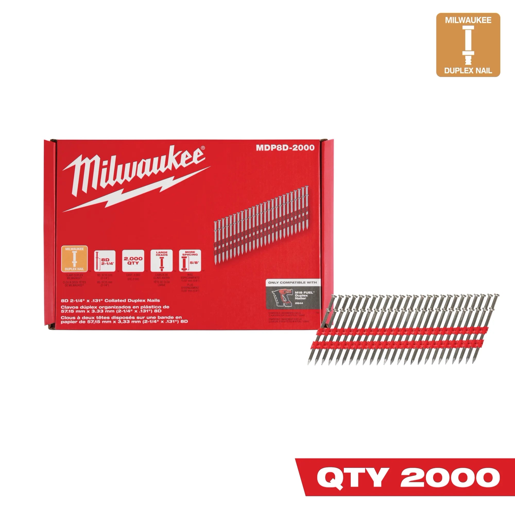 Milwaukee Milwaukee® 8D clous duplex collés 2-1/4” x .131” MDP8D-2000