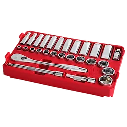 Milwaukee Set de cliquet et douilles 28 pcs 3/8\" avec organiseur compact à profil bas PACKOUT™ - SAE 48-22-9481