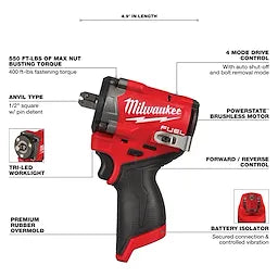 Milwaukee Clé à chocs 1/2" courte M12 FUEL™ avec dispositif de verrouillage à goupille 2563P-20