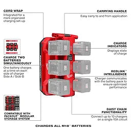 Milwaukee Chargeur rapide en chaîne à six baies M18™ compatible PACKOUT™ 48-59-1817