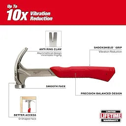 Milwaukee Marteau de finition à griffe hybride à face lisse 12 oz 48-22-9019