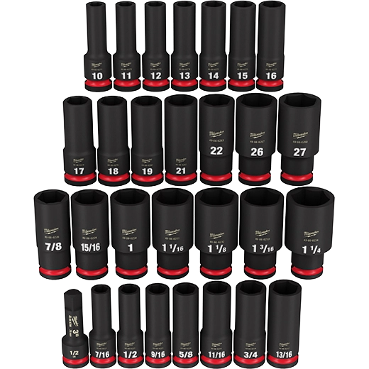 Milwaukee Set de douilles 29 pièces SHOCKWAVE Impact Duty™ 1/2" Drive SAE & métriques à 6 points profonds 49-66-7016