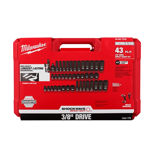 Milwaukee Ensemble de douilles 6 points 43 pièces SHOCKWAVE Impact Duty™ 3/8" Drive SAE & métriques profondes 49-66-7009