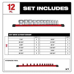 Milwaukee Set de douilles SAE 12 points 12 pièces 3/8" drive 48-22-9420