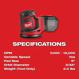 Milwaukee M18™ Ponceuse à Orbite Aléatoire 2648-20