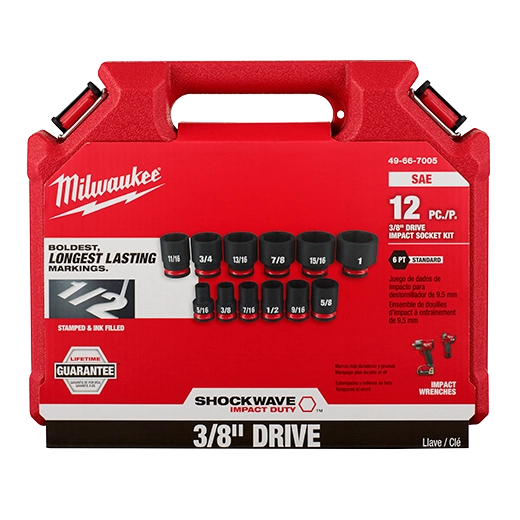 Milwaukee Ensemble de 12 douilles SHOCKWAVE Impact Duty™ 3/8" à entraînement SAE standard 6 points 49-66-7005