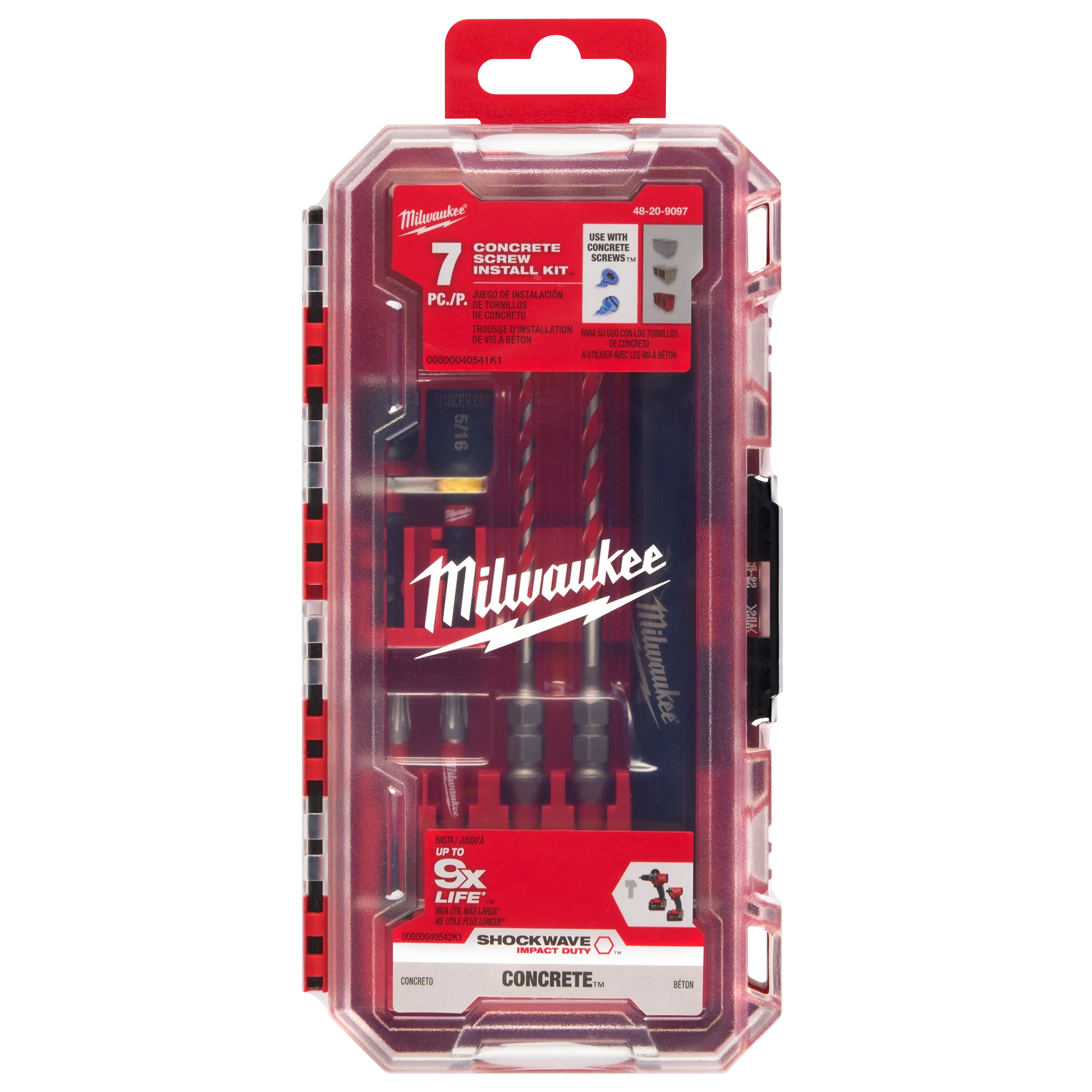 Milwaukee Kit d'installation de vis à béton 7 pièces SHOCKWAVE Impact Duty™ en carbure pour perceuse à percussion 48-20-9097