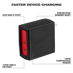 Milwaukee Adaptateur mural 2 ports USB-C 120W 48-59-2847
