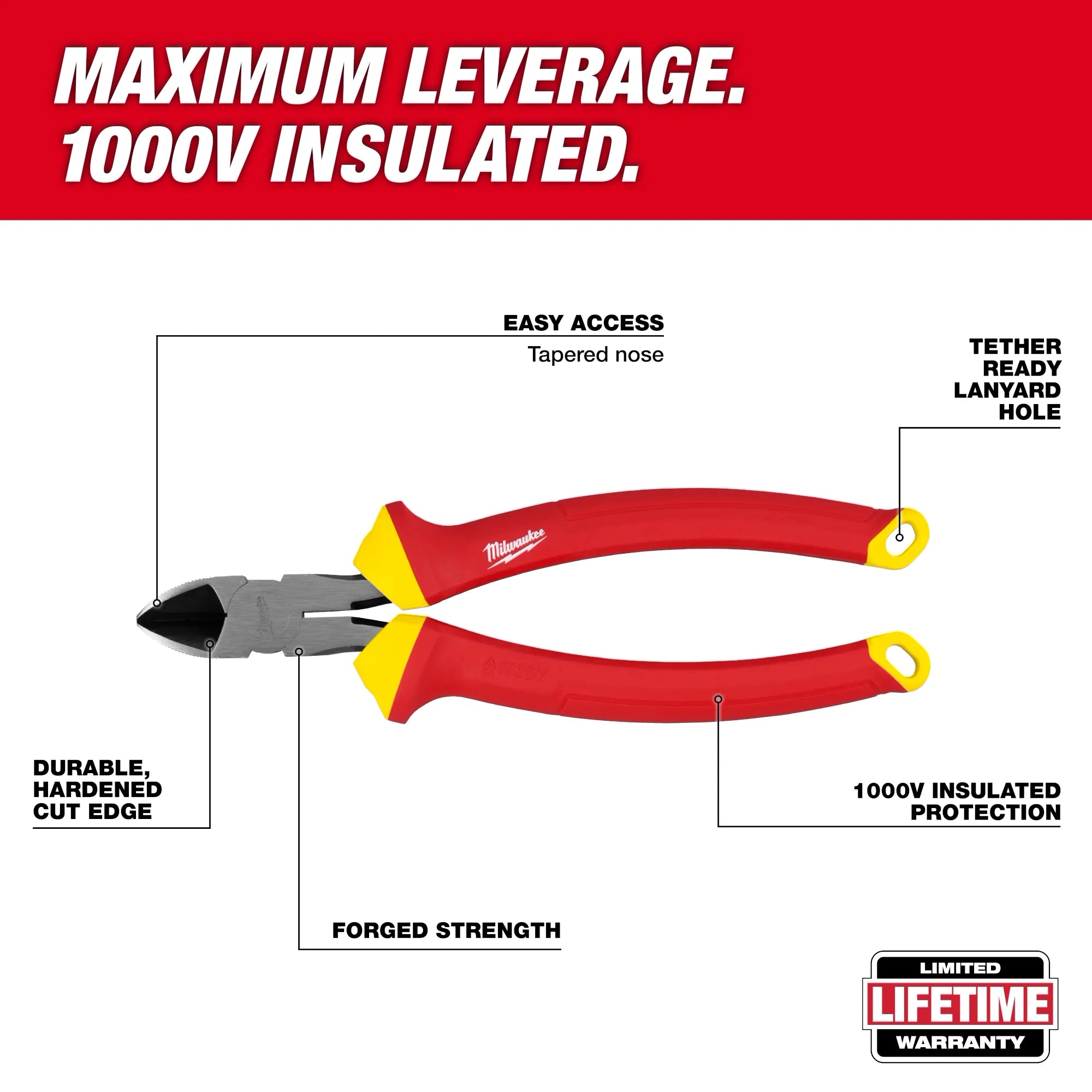 Milwaukee Pinces coupantes diagonales isolées 1000V 8" 48-22-2208