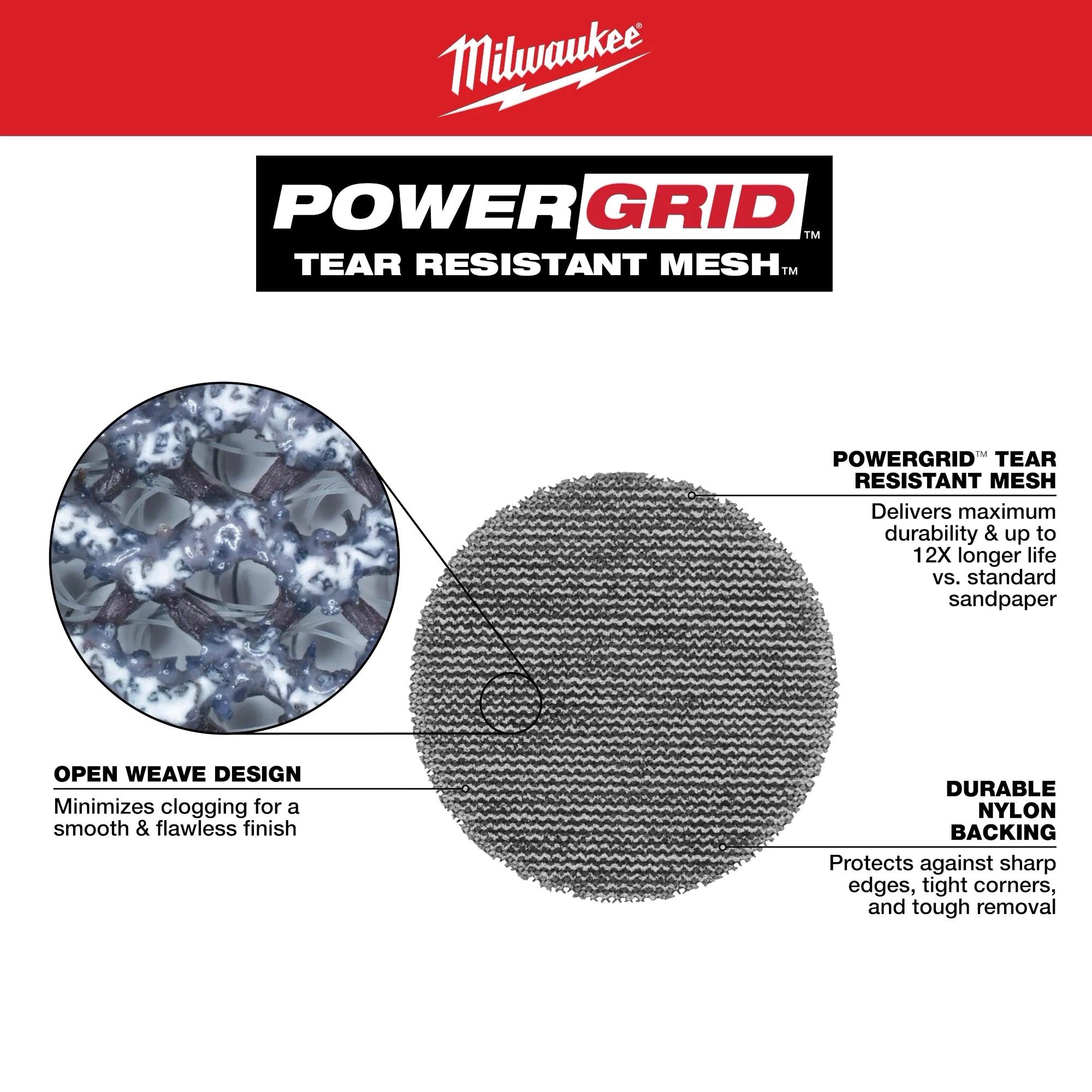 Milwaukee Disques de ponçage à maillage 3” avec POWERGRID™ Tear Resistant Mesh 48-80-6220