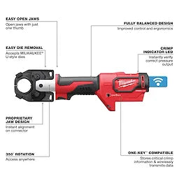 Milwaukee Pince à sertir M18™ FORCE LOGIC™ 600 MCM Cu avec mâchoire élargie 750 MCM et matrices 2679-750CU