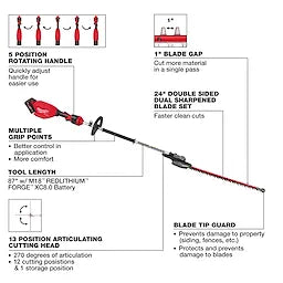 Milwaukee Kit taille-haie articulé sur perche M18 FUEL™ 3012-21
