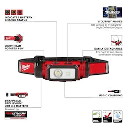Milwaukee Lampe frontale à casque REDLITHIUM™ USB 2163-21