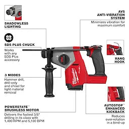 Milwaukee M18 FUEL™ Marteau perforateur rotatif SDS Plus 5/8" 2908-20
