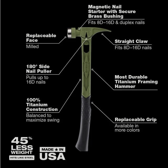 Stiletto 15oz TIBONE™ Milled/Curved Titanium - Limited Edition Green TIB15MC-CGR