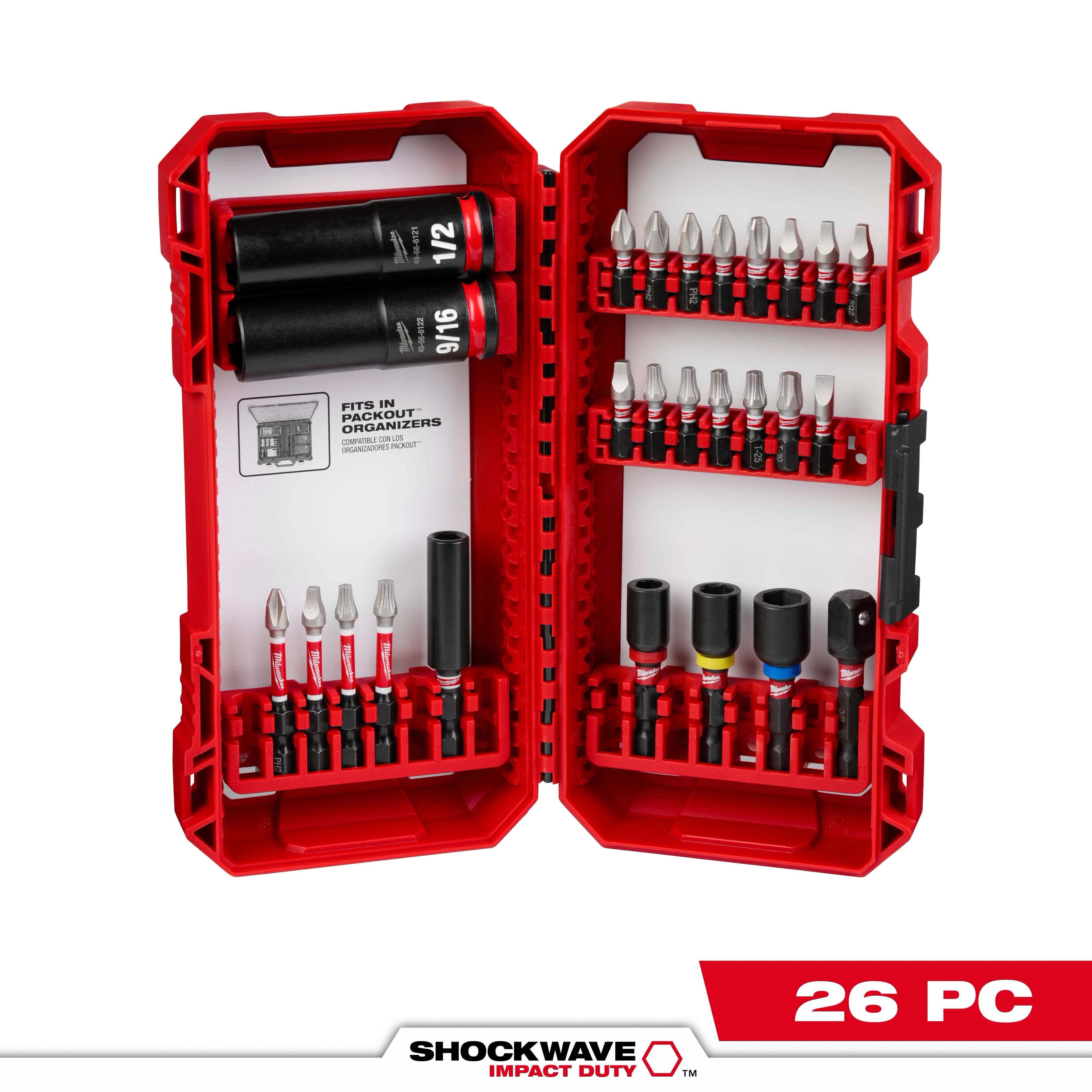 Milwaukee Kit 26 pièces SHOCKWAVE™ Impact Duty de Conduite et Fixation 48-32-4408
