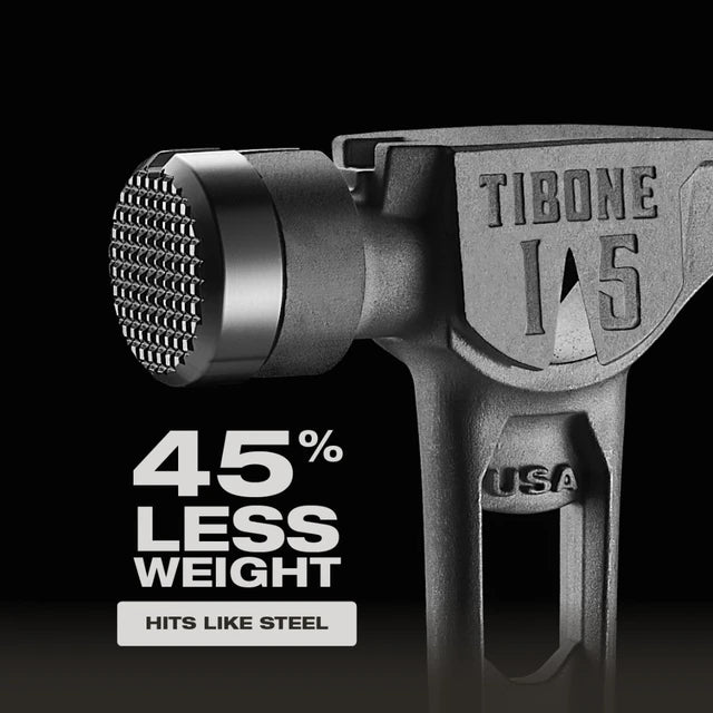 Marteau de charpentier Stiletto TIBONE de 15 oz en titane, face gaufrée et manche courbé – édition limitée dorée, TIB15MC-CG